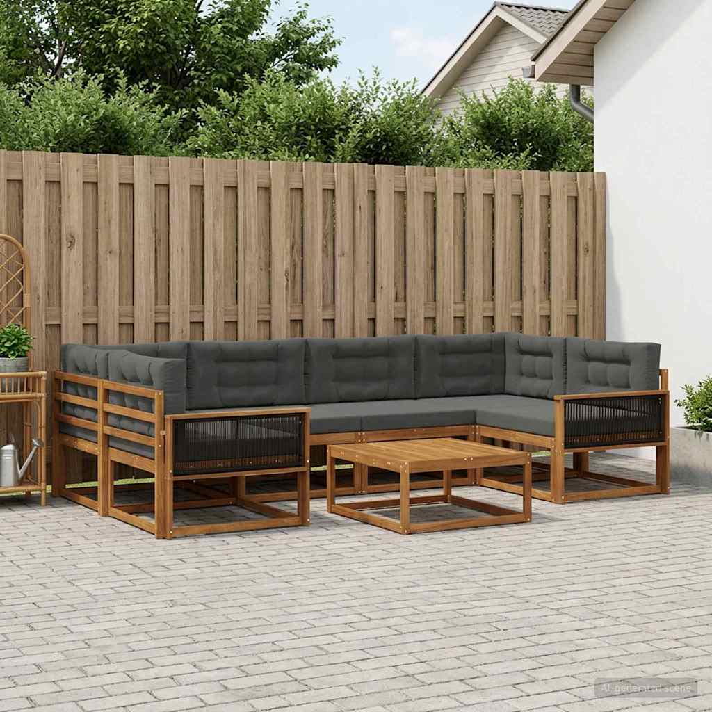 Udendørs sofagruppe med pude 7 pcs Naturlig og Antracit