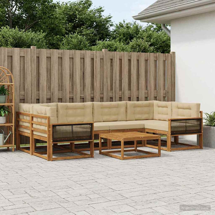 Udendørs sofagruppe med pude 7 pcs Naturlig og Beige