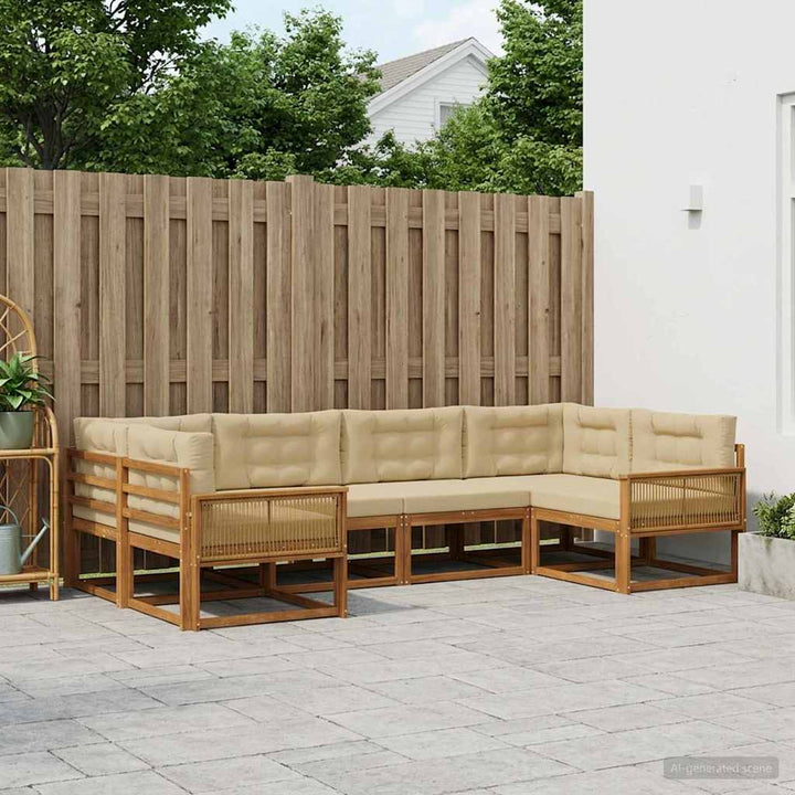 Udendørs sofagruppe med pude 7 pcs Naturlig og Beige