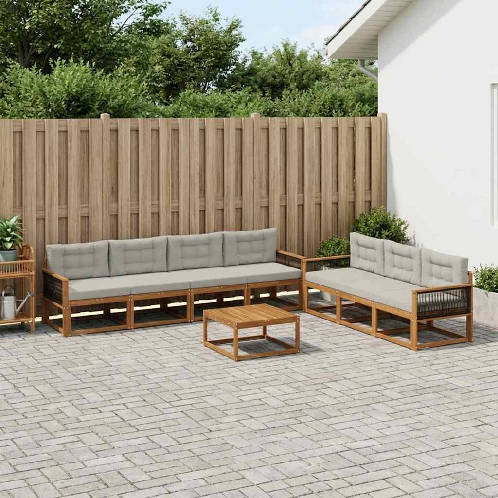 Udendørs sofagruppe med pude 8 pcs Naturlig og Lys grå