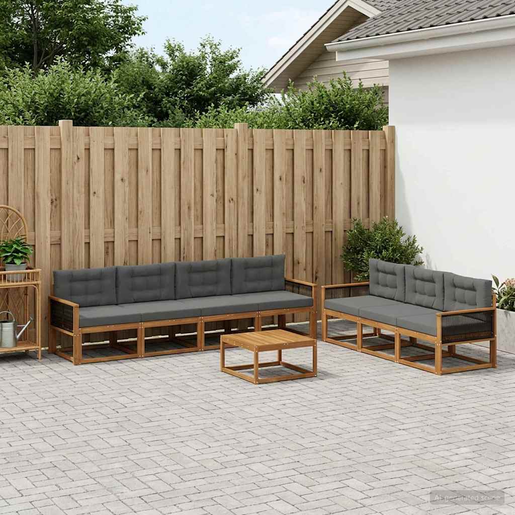 Udendørs sofagruppe med pude 8 pcs Naturlig og Antracit