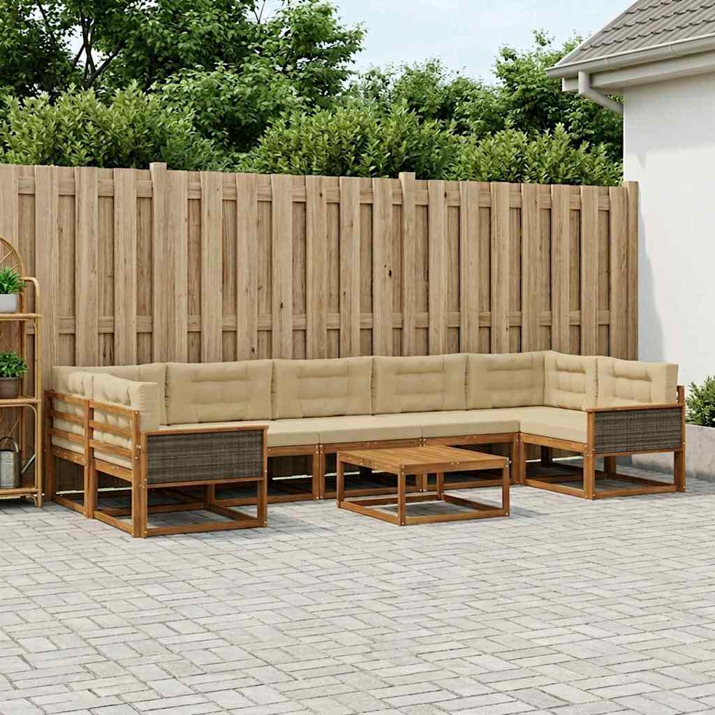 Udendørs sofagruppe med pude 8 pcs Naturlig og Beige