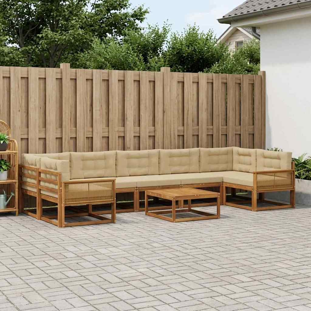 Udendørs sofagruppe med pude 8 pcs Naturlig og Beige