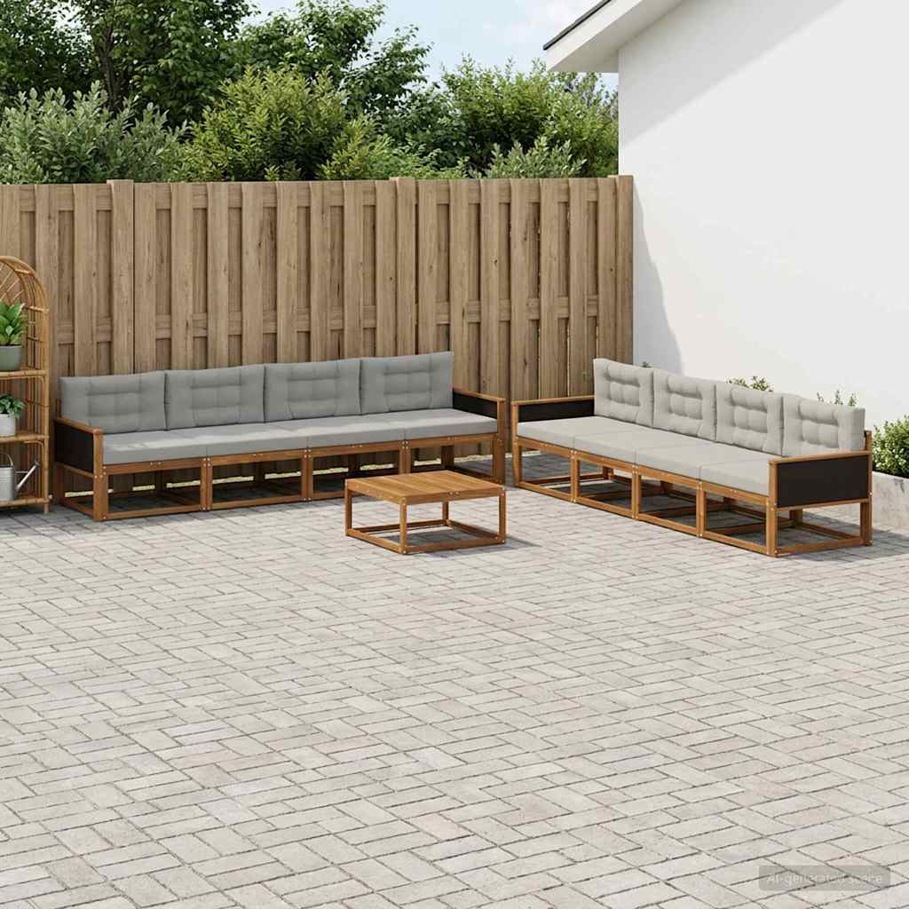 Udendørs sofagruppe med pude 9 pcs Naturlig og Lys grå