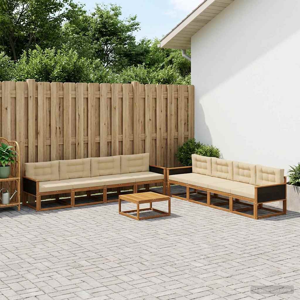 Udendørs sofagruppe med pude 9 pcs Naturlig og Beige