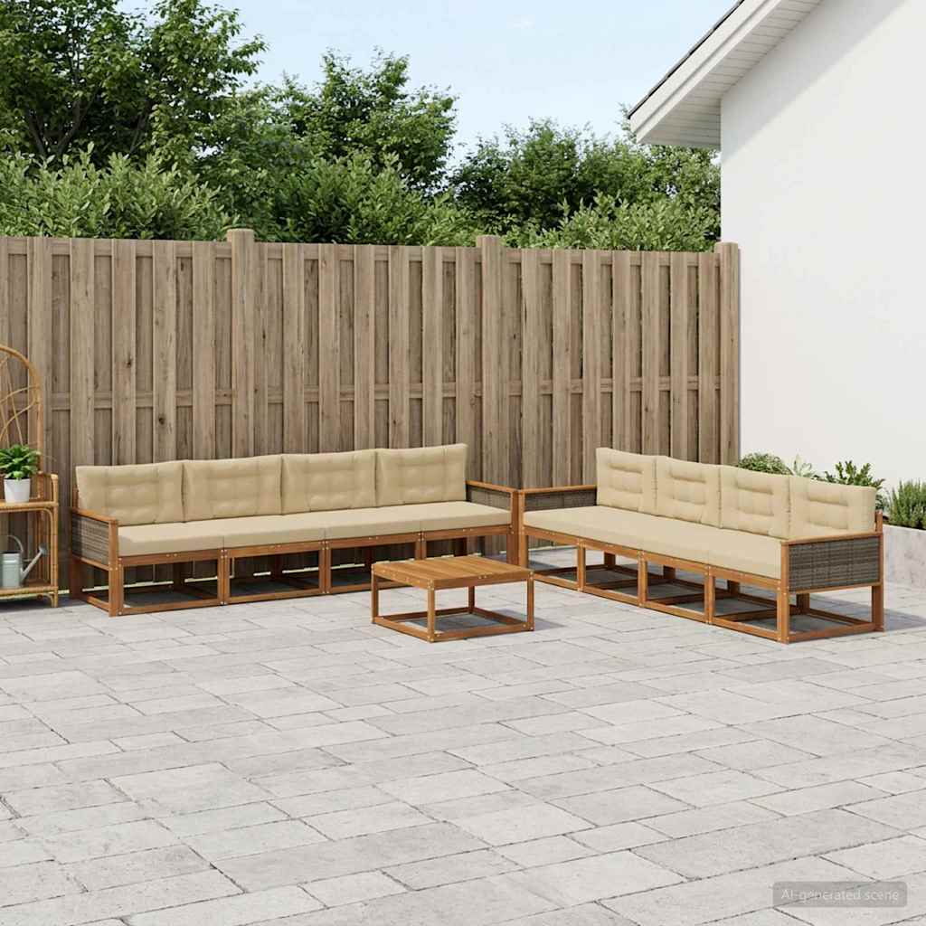 Udendørs sofagruppe med pude 9 pcs Naturlig og Beige