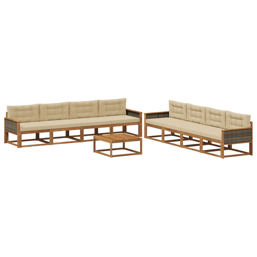 Udendørs sofagruppe med pude 9 pcs Naturlig og Beige