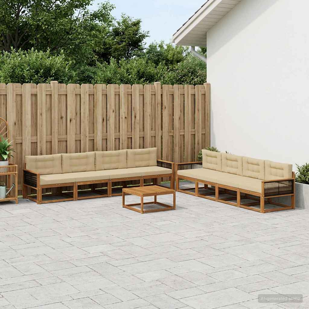 Udendørs sofagruppe med pude 9 pcs Naturlig og Beige