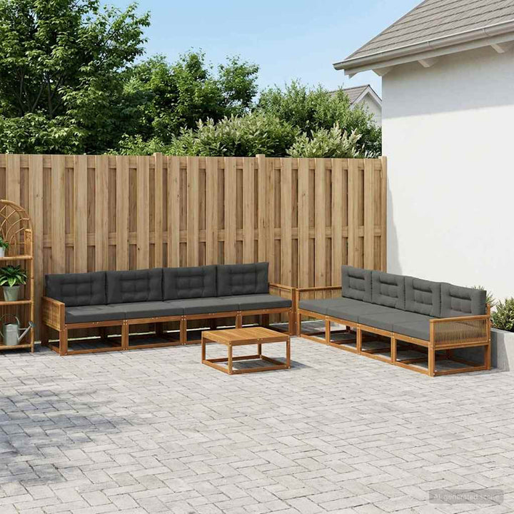 Udendørs sofagruppe med pude 9 pcs Naturlig og Antracit