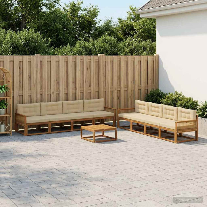 Udendørs sofagruppe med pude 9 pcs Naturlig og Beige