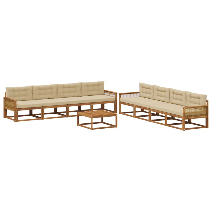 Udendørs sofagruppe med pude 9 pcs Naturlig og Beige