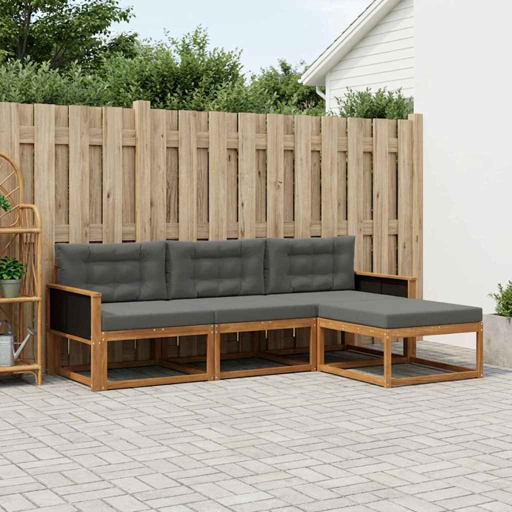 Udendørs sofagruppe med pude 4 pcs Naturlig og Antracit
