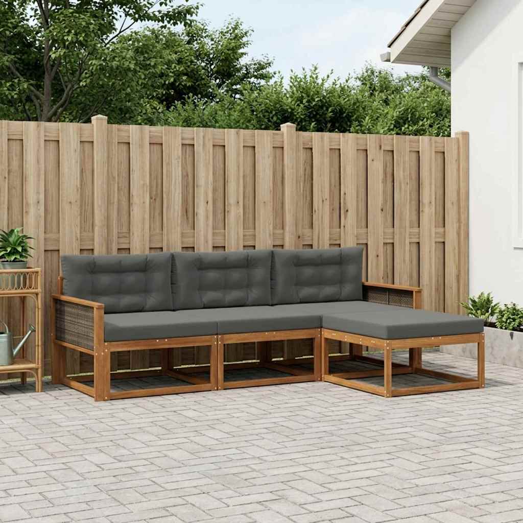 Udendørs sofagruppe med pude 4 pcs Naturlig og Antracit