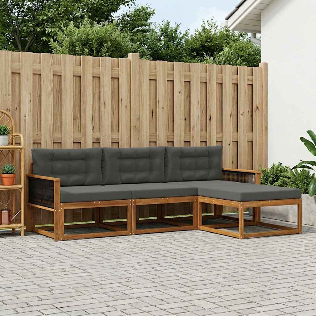 Udendørs sofagruppe med pude 4 pcs Naturlig og Antracit