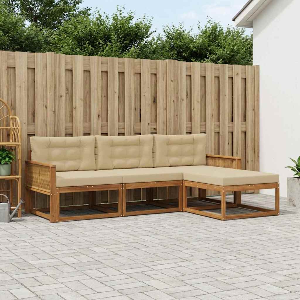 Udendørs sofagruppe med pude 4 pcs Naturlig og Beige