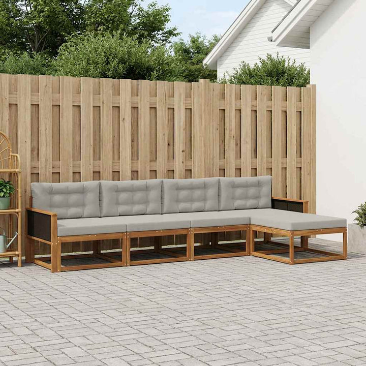 Udendørs sofagruppe med pude 5 pcs Naturlig og Lys grå