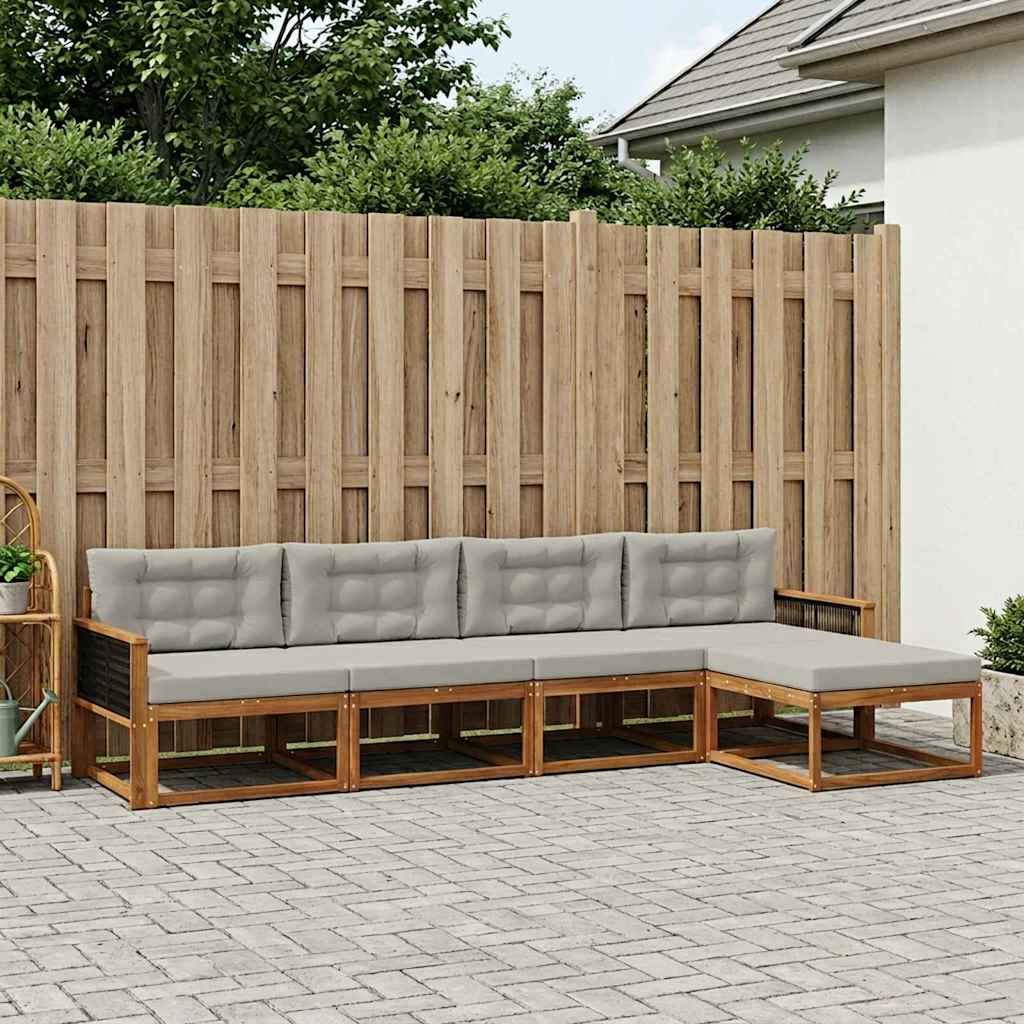 Udendørs sofagruppe med pude 5 pcs Naturlig og Lys grå