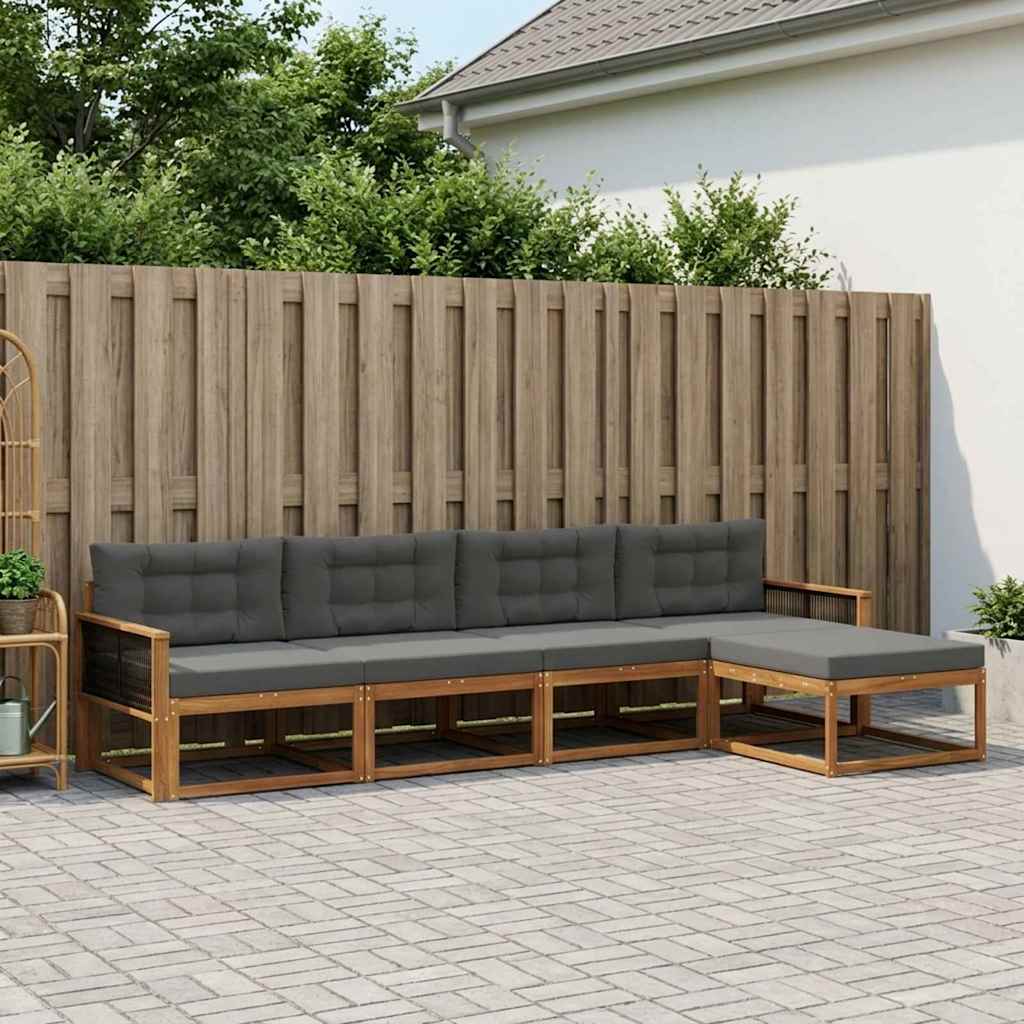 Udendørs sofagruppe med pude 5 pcs Naturlig og Antracit