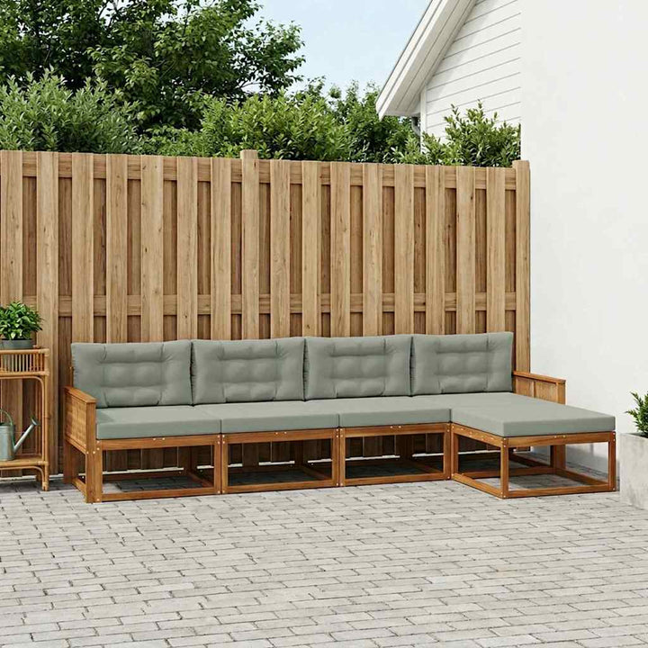 Udendørs sofagruppe med pude 5 pcs Naturlig og Lys grå