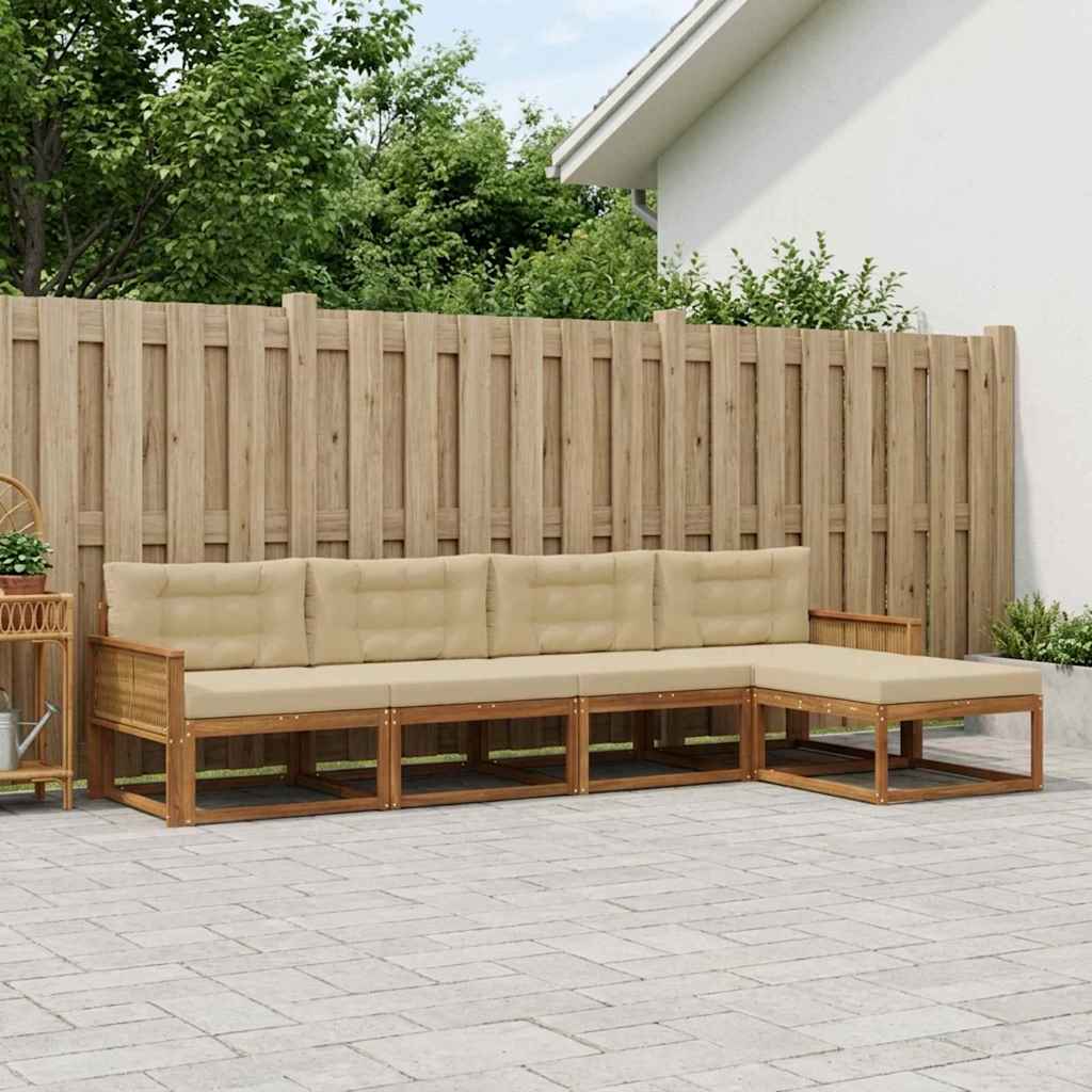 Udendørs sofagruppe med pude 5 pcs Naturlig og Beige