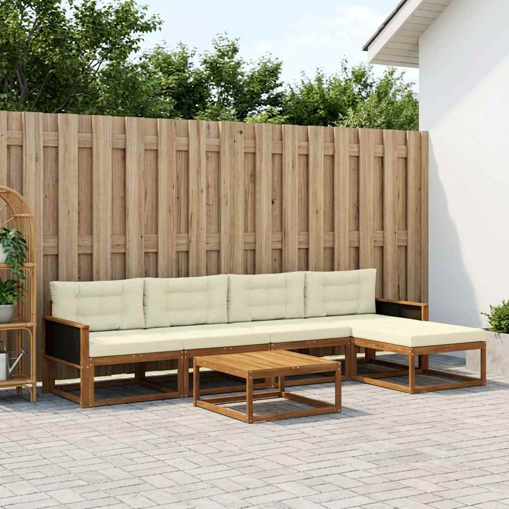 Udendørs sofagruppe med pude 6 pcs Naturlig og Fløde