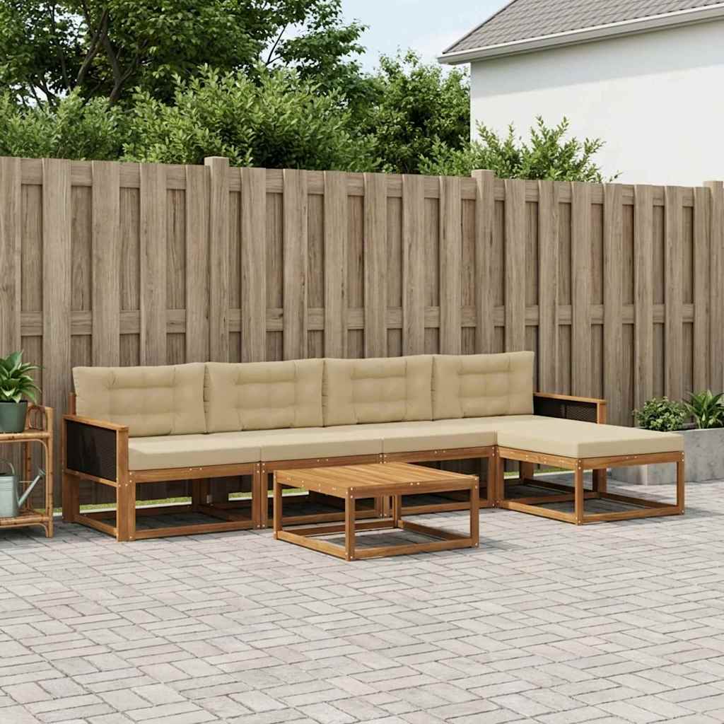 Udendørs sofagruppe med pude 6 pcs Naturlig og Beige