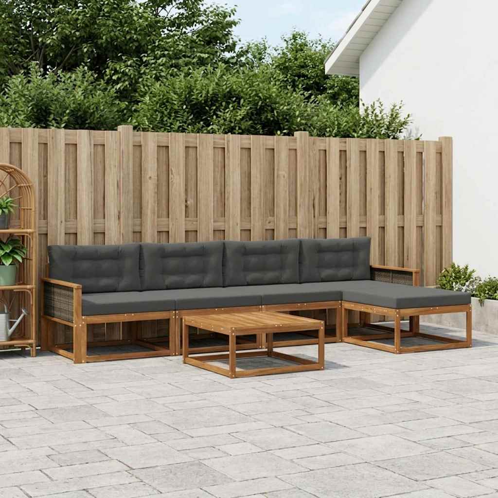 Udendørs sofagruppe med pude 6 pcs Naturlig og Antracit