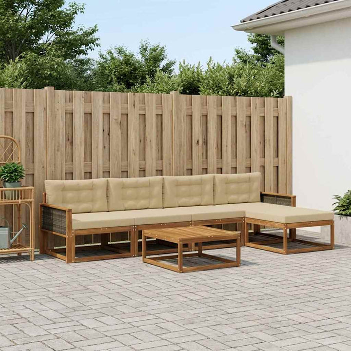 Udendørs sofagruppe med pude 6 pcs Naturlig og Beige