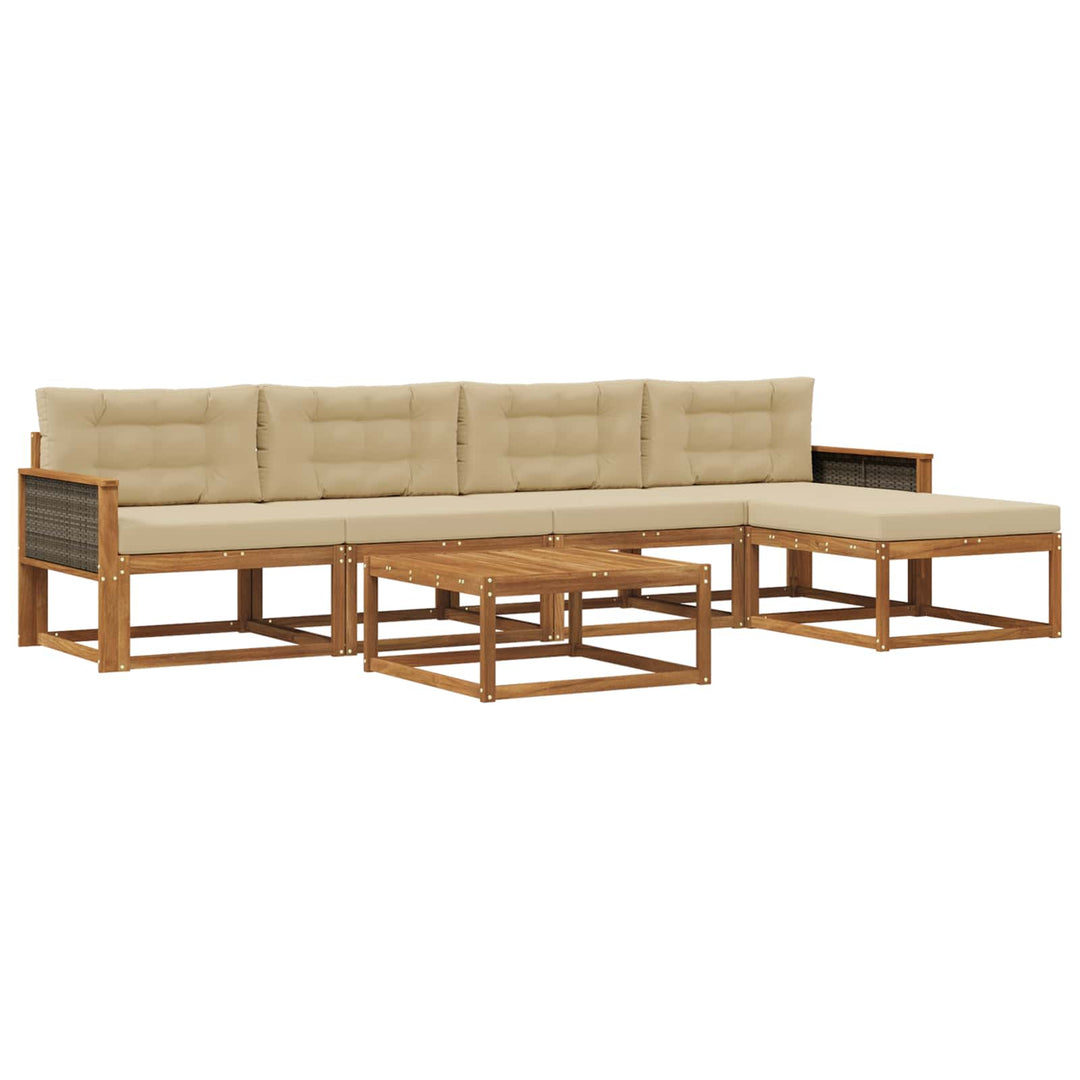 Udendørs sofagruppe med pude 6 pcs Naturlig og Beige