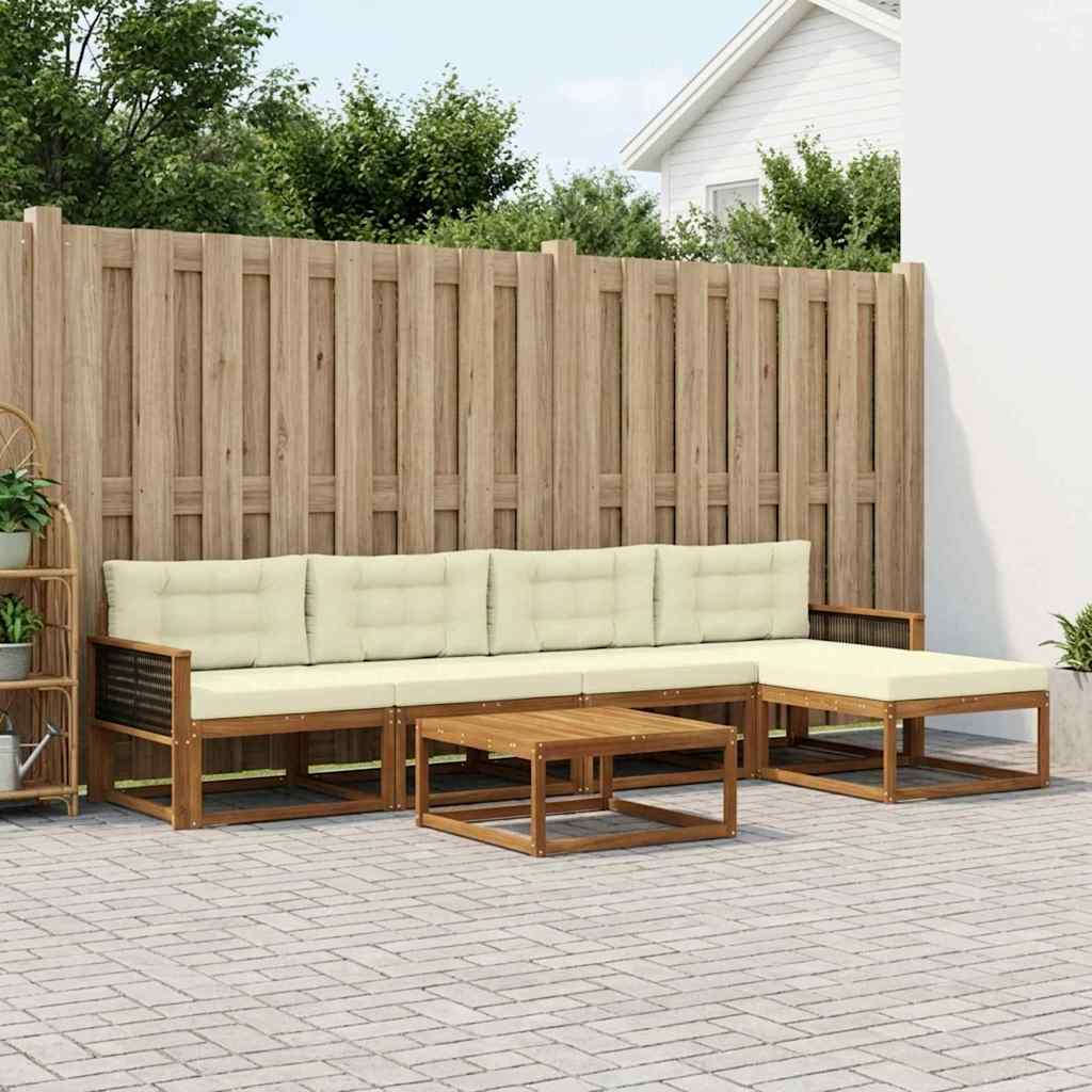 Udendørs sofagruppe med pude 6 pcs Naturlig og Fløde