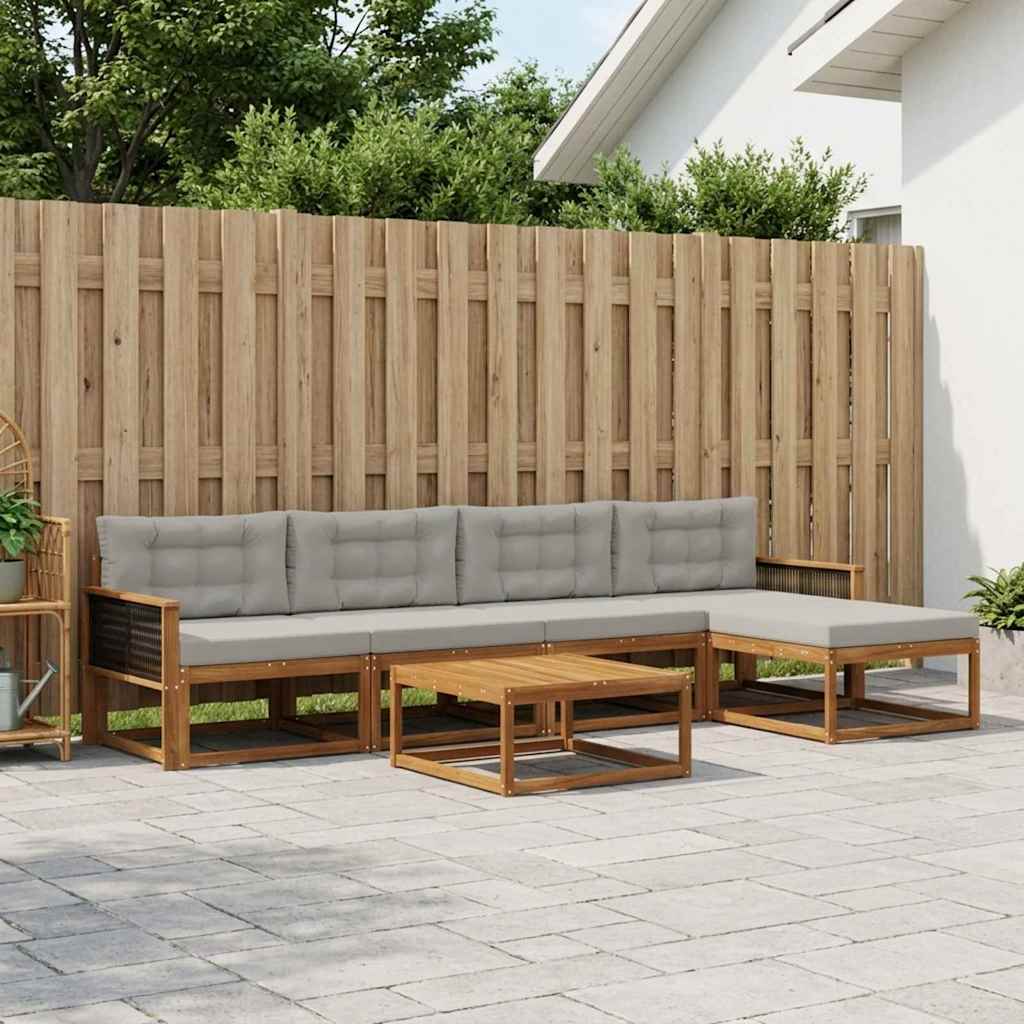 Udendørs sofagruppe med pude 6 pcs Naturlig og Lys grå