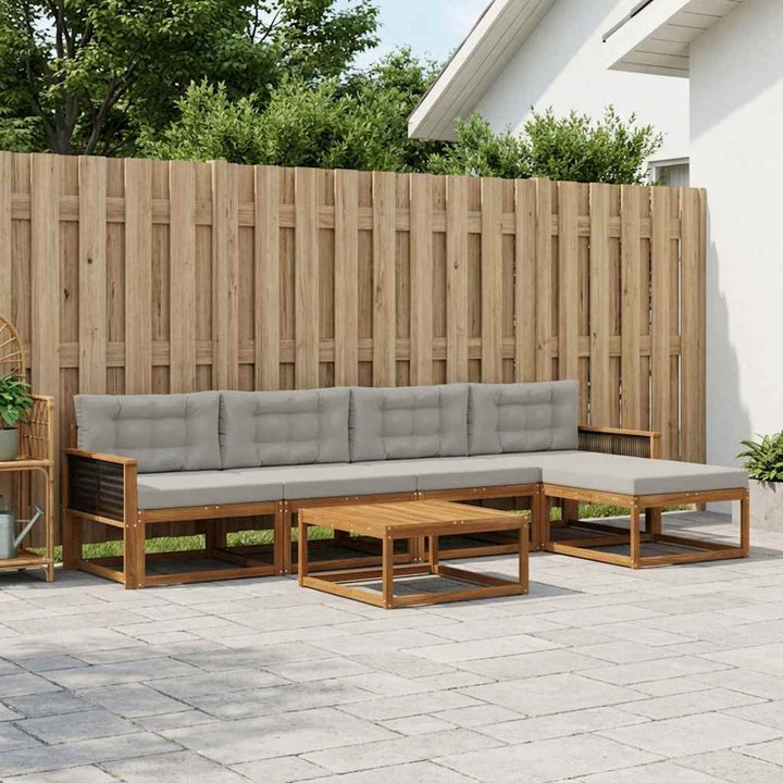 Udendørs sofagruppe med pude 6 pcs Naturlig og Lys grå