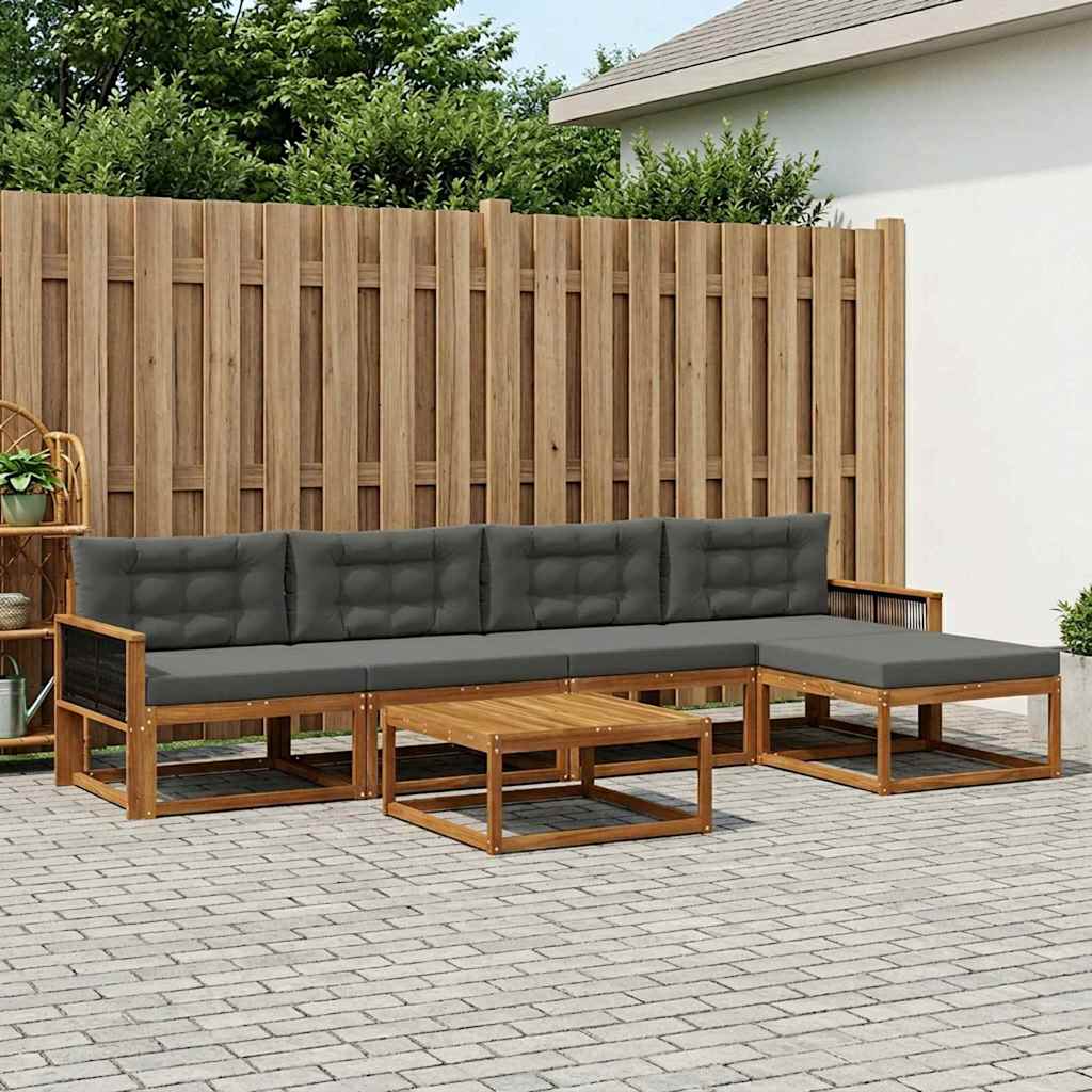 Udendørs sofagruppe med pude 6 pcs Naturlig og Antracit
