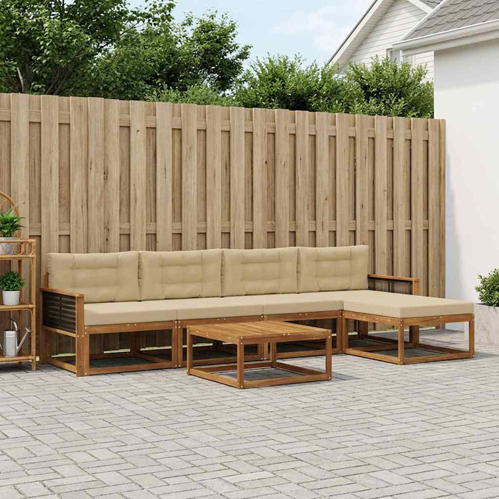 Udendørs sofagruppe med pude 6 pcs Naturlig og Beige
