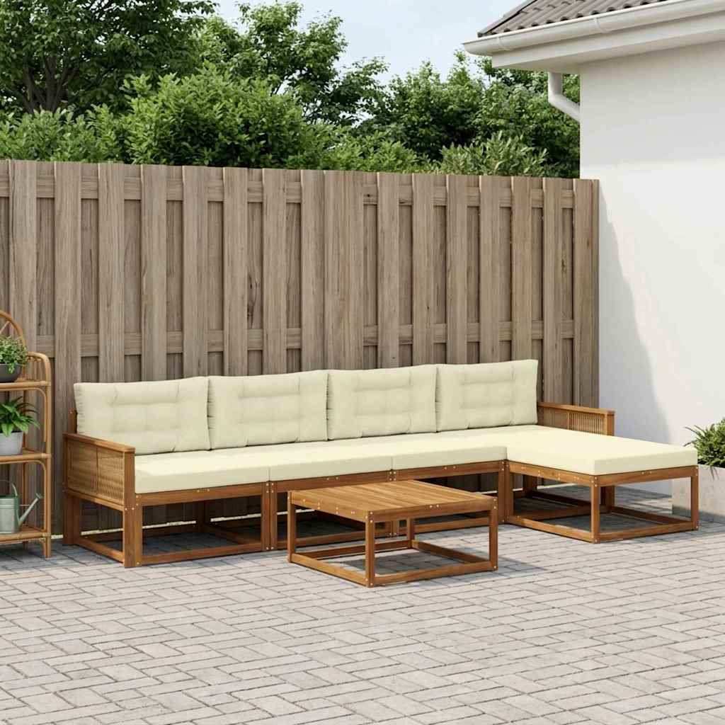Udendørs sofagruppe med pude 6 pcs Naturlig og Fløde