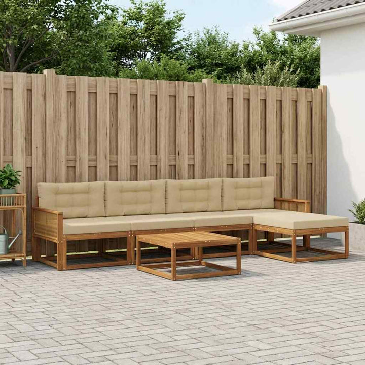 Udendørs sofagruppe med pude 6 pcs Naturlig og Beige