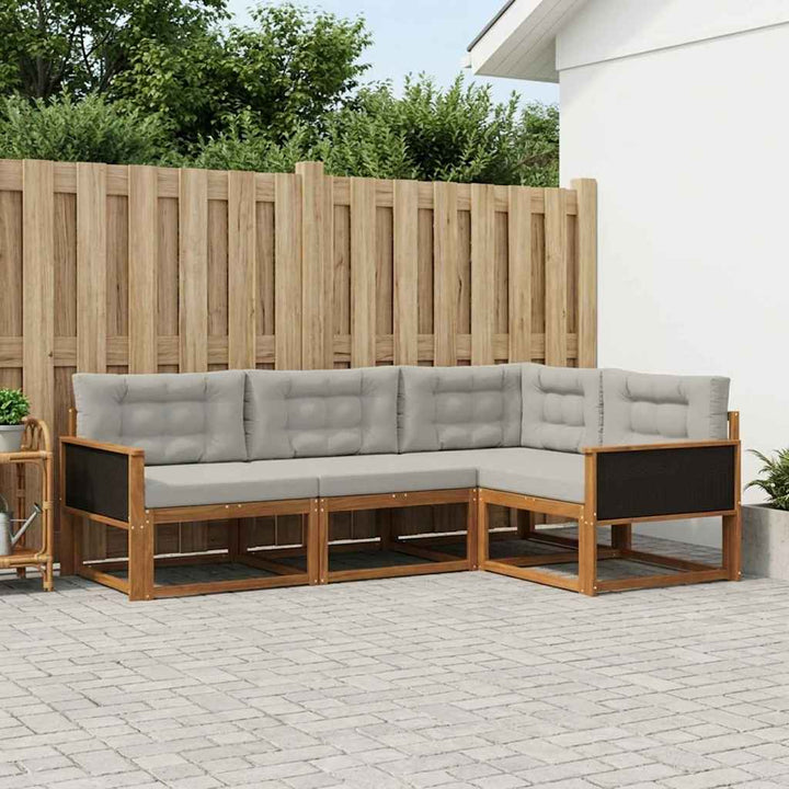 Udendørs sofagruppe med pude 4 pcs Naturlig og Lys grå