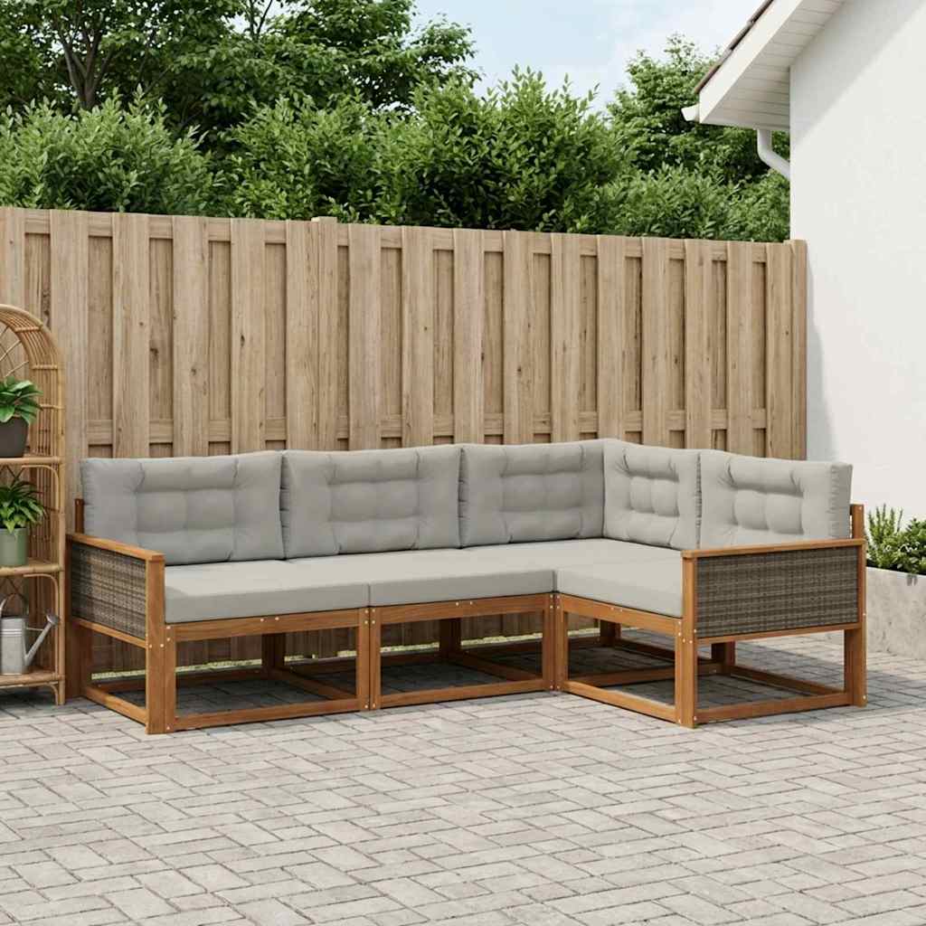 Udendørs sofagruppe med pude 4 pcs Naturlig og Lys grå
