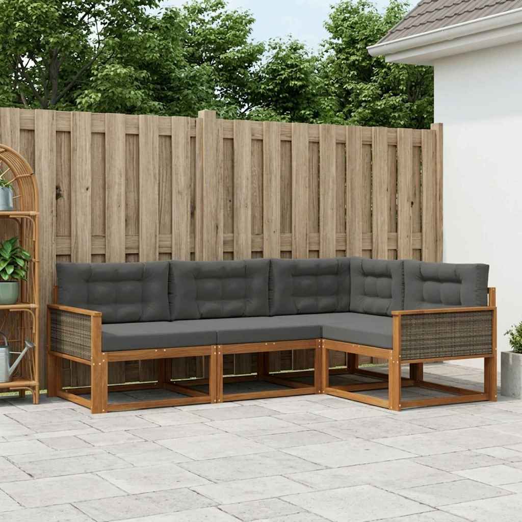 Udendørs sofagruppe med pude 4 pcs Naturlig og Antracit