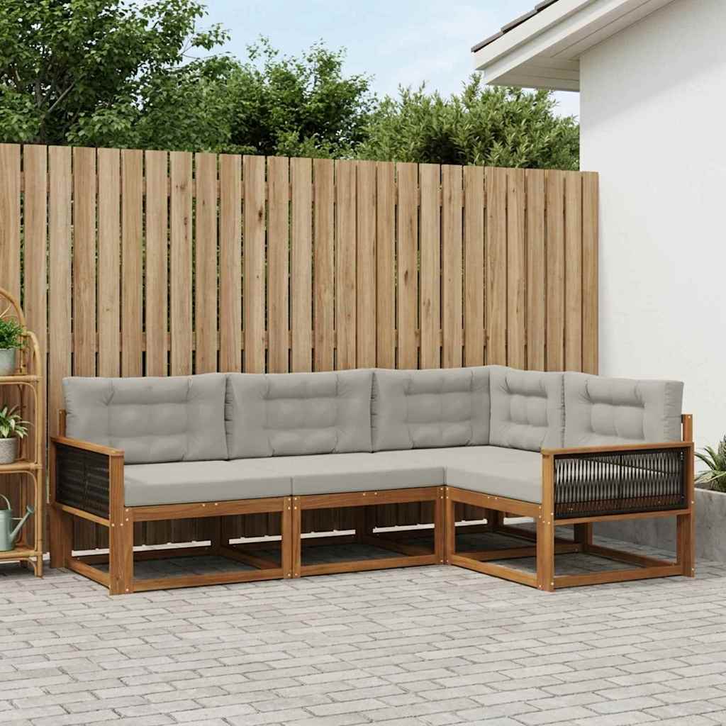 Udendørs sofagruppe med pude 4 pcs Naturlig og Lys grå