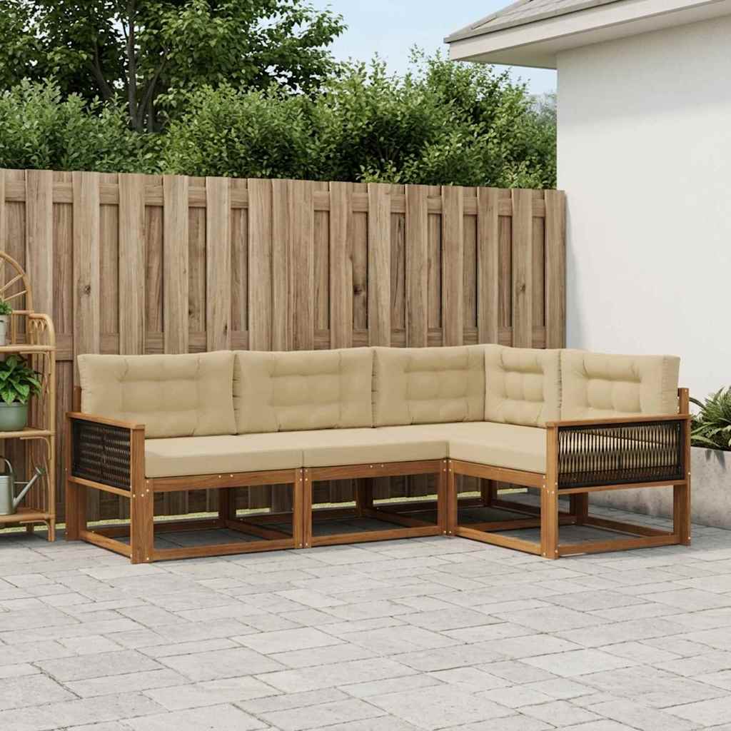 Udendørs sofagruppe med pude 4 pcs Naturlig og Beige