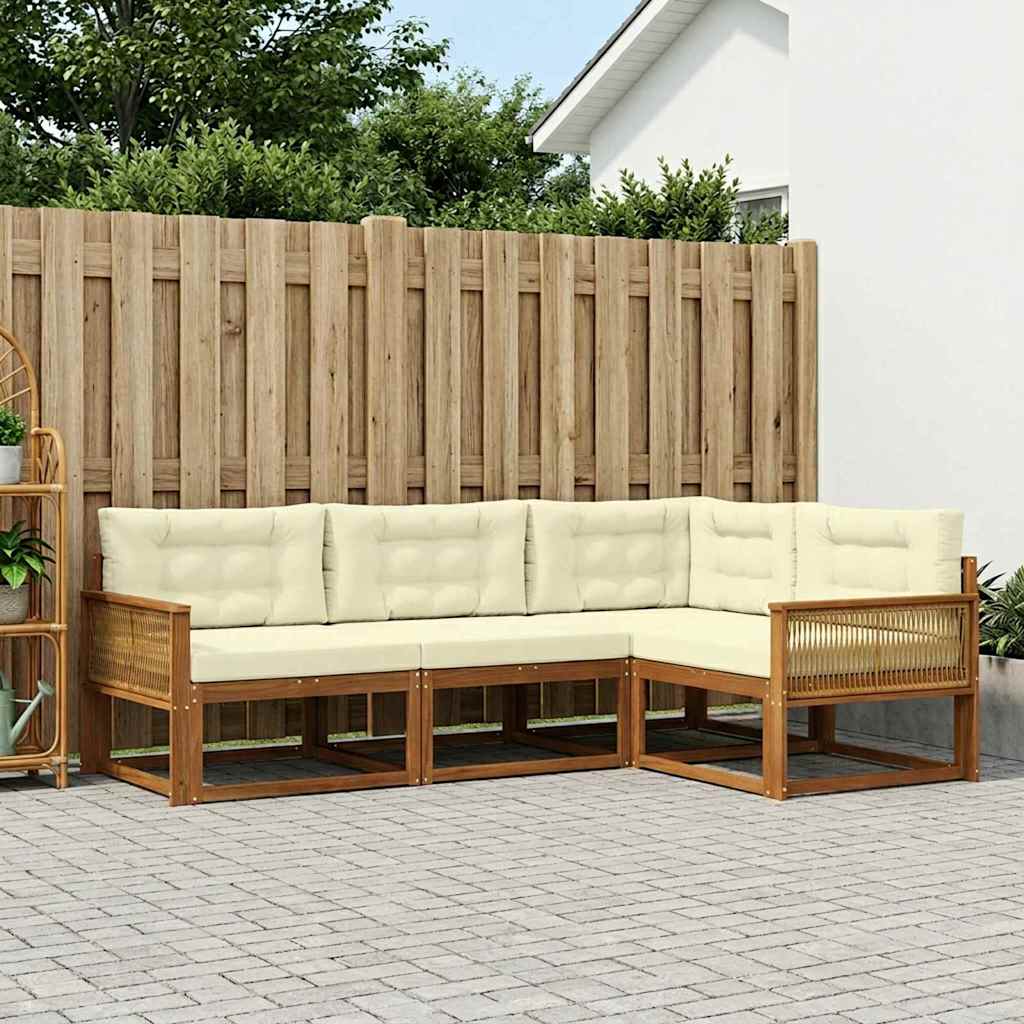 Udendørs sofagruppe med pude 4 pcs Naturlig og Fløde