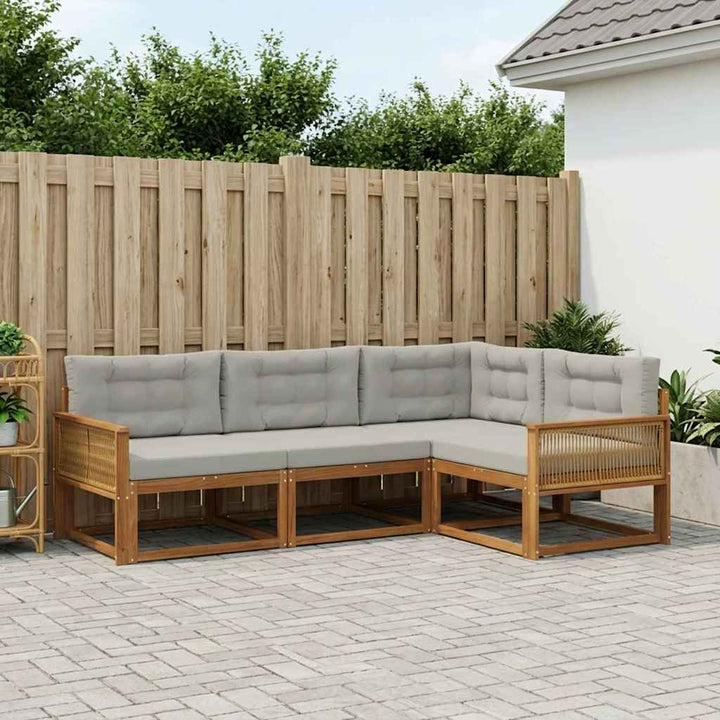 Udendørs sofagruppe med pude 4 pcs Naturlig og Lys grå