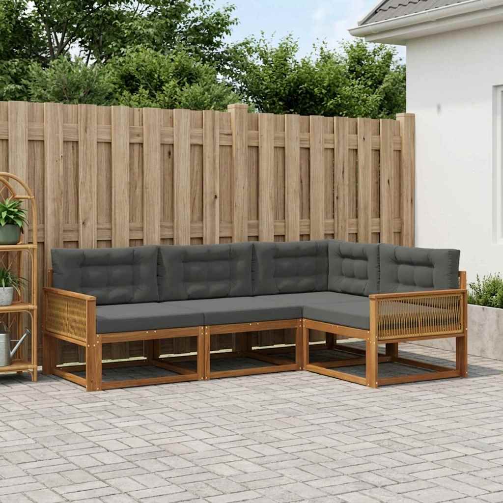 Udendørs sofagruppe med pude 4 pcs Naturlig og Antracit