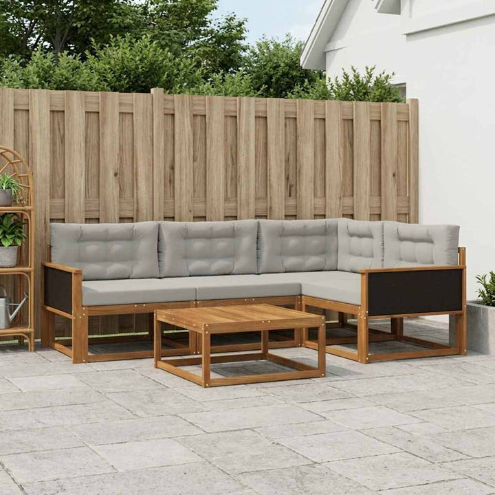 Udendørs sofagruppe med pude 5 pcs Naturlig og Lys grå