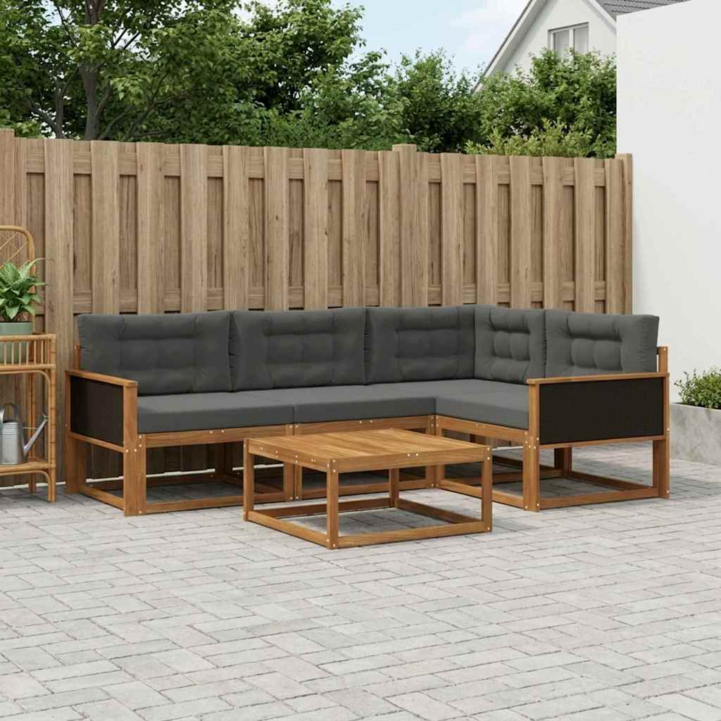 Udendørs sofagruppe med pude 5 pcs Naturlig og Antracit