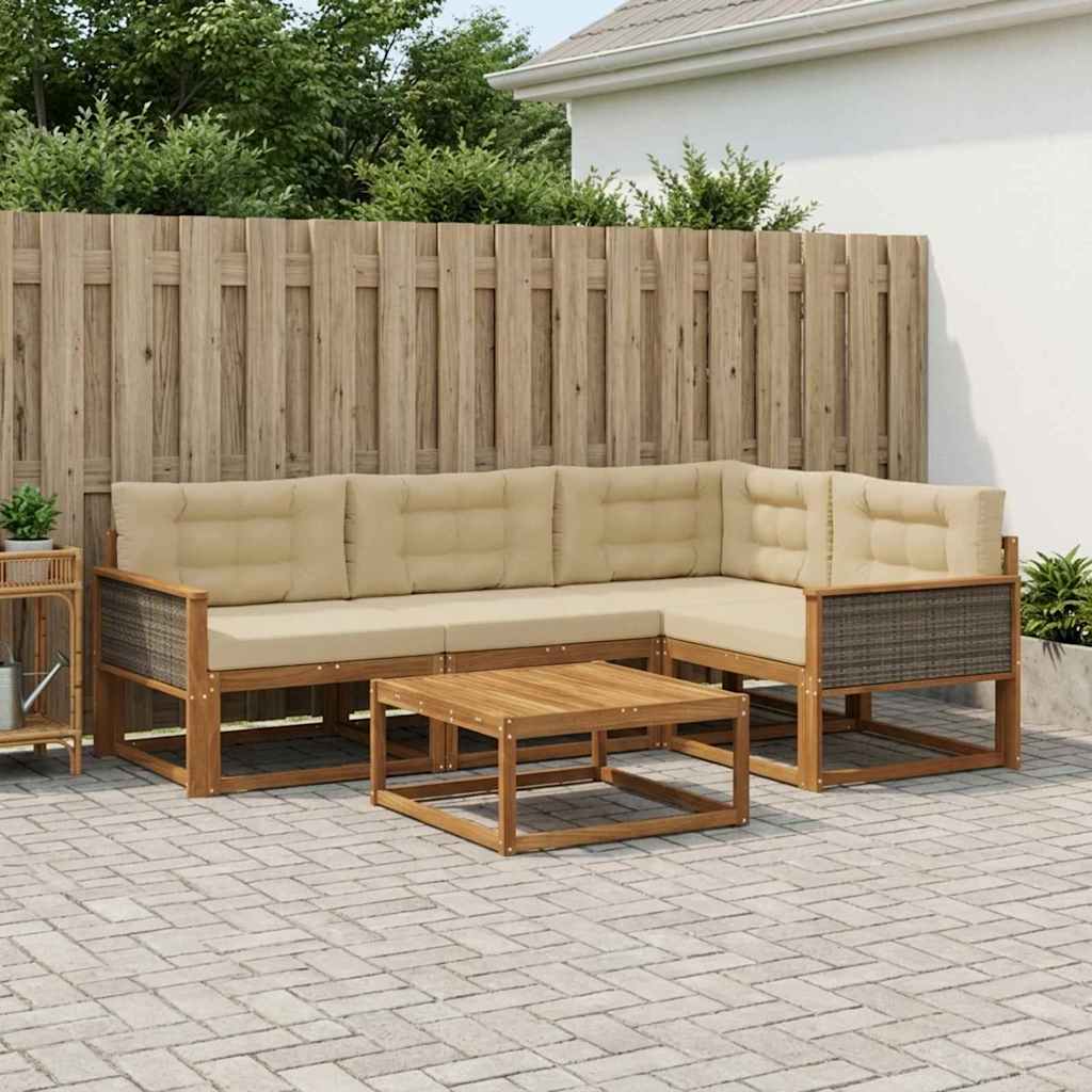 Udendørs sofagruppe med pude 5 pcs Naturlig og Beige
