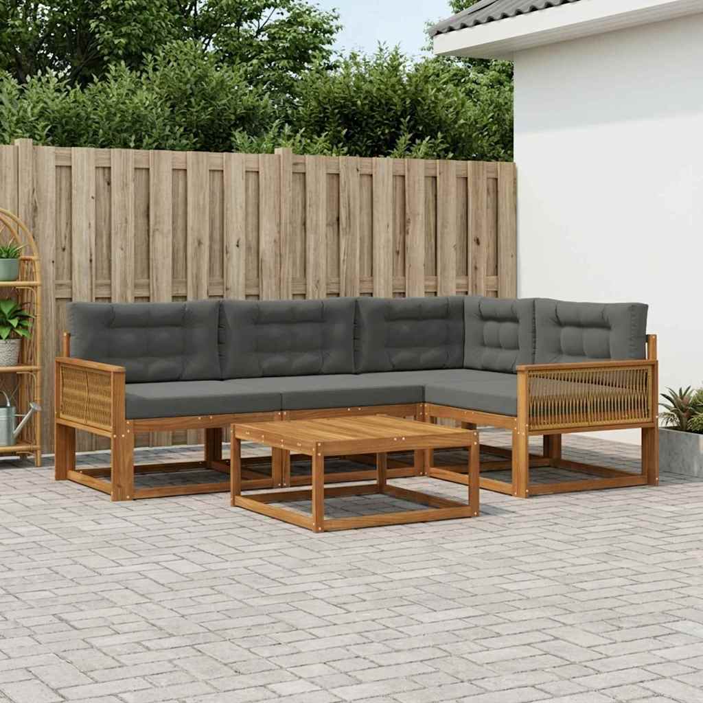 Udendørs sofagruppe med pude 5 pcs Naturlig og Antracit