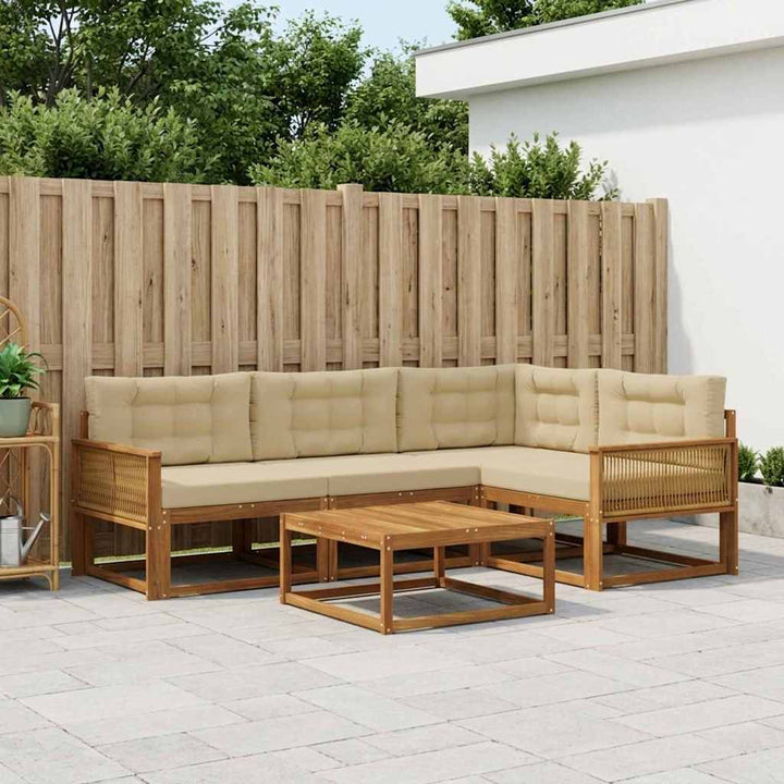 Udendørs sofagruppe med pude 5 pcs Naturlig og Beige