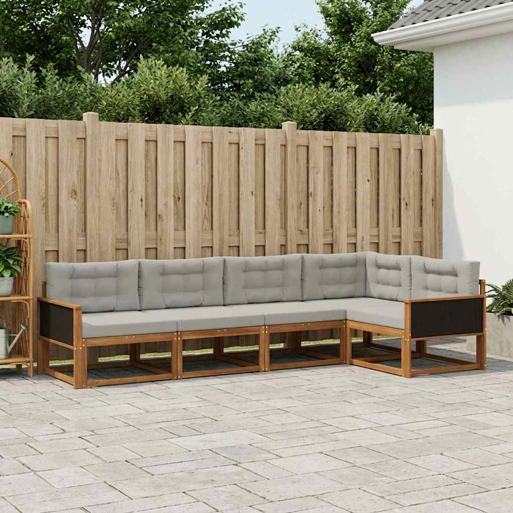 Udendørs sofagruppe 5 pcs Naturlig og Lys grå